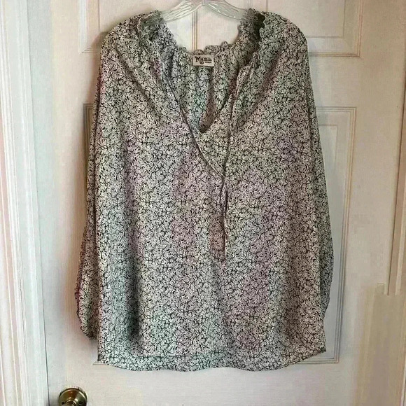 Show me your Mumu Charlene peony please tunic top pink green floral Sz Medium - Picture 1 of 6